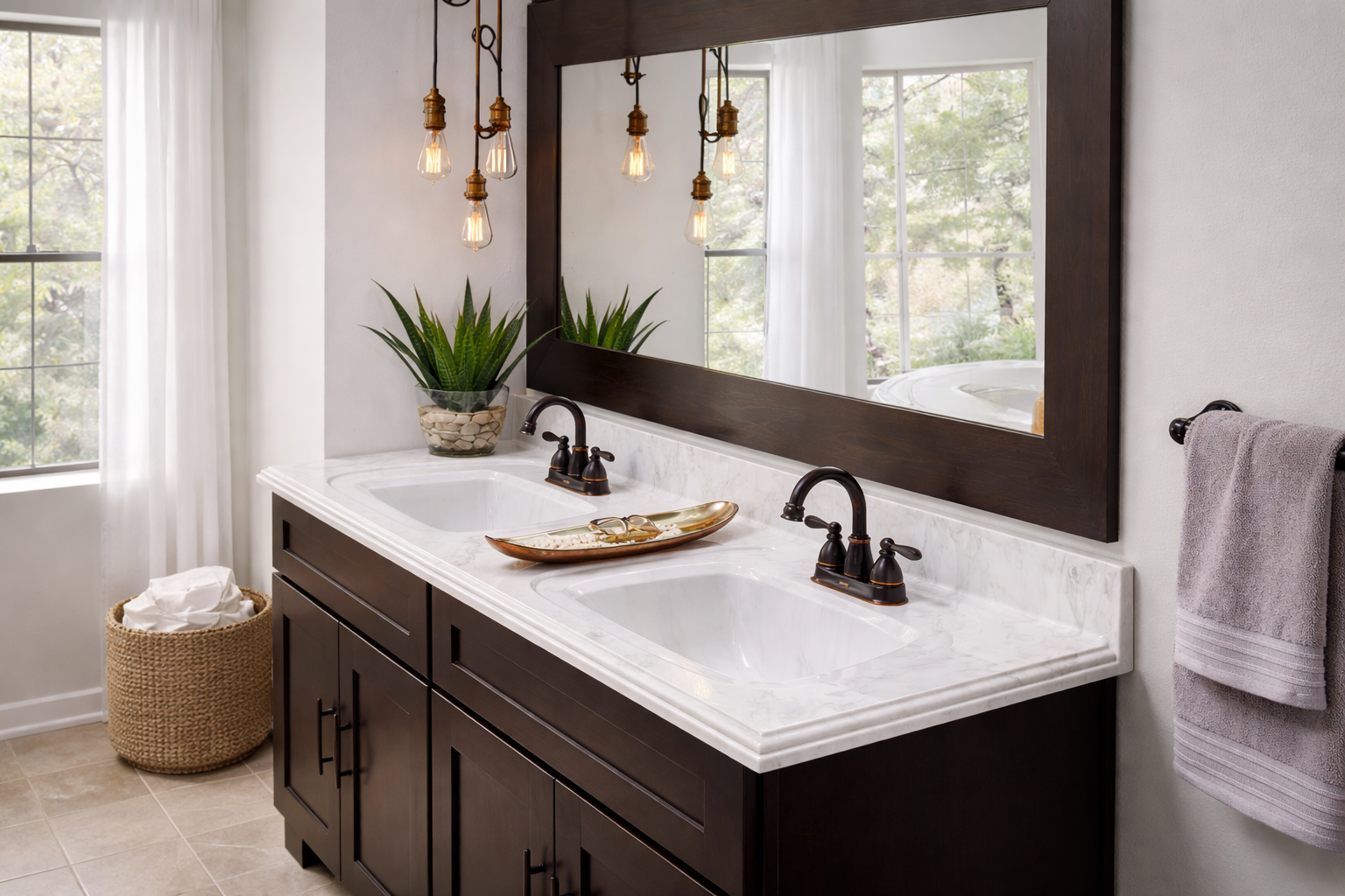 Cultured marble vanity detail